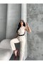 Women's Beige Vest and Pants Belted Two-Piece Set - 2