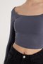 Women's Slim Fit Slim Fit Cotton Boat Neck Anthracite Blouse - 3