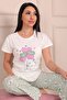Women's Love You Slogan Rabbit Patterned Crew Neck Short Sleeve Long Combed Cotton Pajama Set Mint - 3
