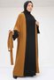 57204 Large Size Abaya with Paw Garnish Etamin Dress - Tan-Black - 5
