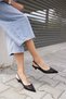 Poya Women's Black Tul Tas Mini Heel Shoes - 5