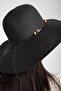 Black Straw Beach Hat with Rope Stripe and Bead Detail - 2