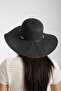 Black Straw Beach Hat with Rope Stripe and Bead Detail - 3