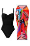 Women's Gathering Draped Swimsuit Rainbow Patterned Multicolor Pareo Set of 2 Stylish and Slimming Effect
