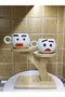 Handmade Ceramic Mug Husband & Wife / Diligent & Anxious Tea Coffee Cup with 2 Mug Cartoon Cups