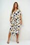 Women's Ecru-Yellow V-Neck Patterned Summer Maxi Size Woven Dress Prmx14087 - 3
