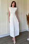 Padded Crinkle Midi Waist Detailed White Dress - 8