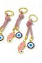 Pink Seahorse Stone Eye Metal Keychain, Metal Evil Eye Beaded Keychain - 5