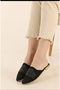 Women's Flat Slippers with Knitted Design and Stones - 3
