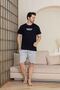 Men's 100% Cotton Black Gray Brooklyn Letter Crew Neck Short Sleeve Shorts Pajama Set - 3