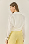 Women's White Daisy Embroidered Short Viscose Shirt with Tie Detail Mg6282 60283243 - 7