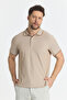 Men's Non-Shrinkable 100% Cotton Fabric Slim Fit Slim Fit Beige Non-Curling Polo Neck T-Shirt