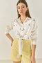 Women's White Daisy Embroidered Short Viscose Shirt with Tie Detail Mg6282 60283243 - 4