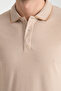 Men's Non-Shrinkable 100% Cotton Fabric Slim Fit Slim Fit Beige Non-Curling Polo Neck T-Shirt - 8