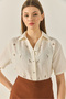 Women's Ecru Daisy Embroidered Short Sleeve Linen Shirt Mg4827 60283244 - 5