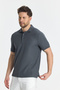 Walfer Men's Anthracite Lycra Cotton Blend Slim Fit Non-Curling Polo Collar T-Shirt - 3