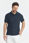 Walfer Men's Navy Blue Lycra Cotton Blend Slim Fit Non-Curling Polo Collar T-Shirt - 6