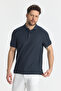 Walfer Men's Navy Blue Lycra Cotton Blend Slim Fit Non-Curling Polo Collar T-Shirt - 3
