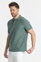 Walfer Men's Green Lycra Cotton Blended Collar Detail Slim Fit Non-Curling Polo Neck T-Shirt - 3