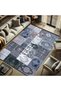 Quartz Collection Blue Tones Keep Off Written Vintage Patterned Woven Base Decorative Carpet Kuvars33 - 2