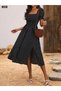 Women's Polka Dot Dress Short Sleeve Geometric Neckline Slit Midi Knitted Crepe - 2