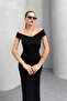 Women's Black Shoulder Open Cross Strap Midi Dress 13650 - 8