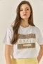 Women's White Printed Stone Detailed Regular Fit Cotton T-Shirt 8136 60283302 - 3