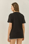 Women's Black Heart Printed Stone Detailed Regular Fit Cotton T-Shirt 8133 60283303 - 5