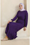Purple Elastic Sleeve Belted Dress - 1015-04 - 2