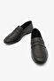 Black Genuine Leather Stitched Women's Loafer Shoes - 6