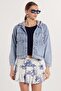 Women's Regular Fit 100% Cotton Removable Hooded Blue Shirt - 4