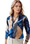 Women's Navy Blue Cream Geometric Patterned Viscose Long Sleeve Shirt - Plus Size L-XL-2XL-3XL - 2