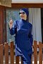 Diana Gathered Navy Blue Design Hijab Swimsuit Suit - 4