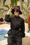 Pleated Pleated Design Modest Parachute Fabric Jumpsuit Swimsuit - 3