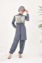 Sabrina Gray Patterned Design Hijab Parachute Fabric Double Swimsuit Set 364