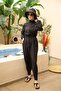 Pleated Leg Design Hijab Parachute Fabric Jumpsuit Swimsuit - 3