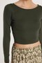 Women's Slim Fit Tight Fit Modal Fabric Long Sleeve Crew Neck Khaki Blouse - 2