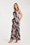 Black and Brown Color Brush Patterned Plisse Dress - 2