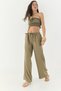 Women's Khaki Striped Gipe Detailed Crop Top Drawstring Waist Wide Leg Pants Top and Bottom Set 60283262