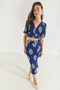 Women's Navy Blue White V-Neck Crop Blouse Slit Detail Skirt Pattern Wrinkled Bottom-Top Set 8037 60284045 - 2