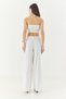 Women's White Striped Gipe Detailed Crop Top Drawstring Waist Wide Leg Pants Top and Bottom Set 60283262 - 7