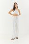 Women's White Striped Gipe Detailed Crop Top Drawstring Waist Wide Leg Pants Top and Bottom Set 60283262 - 3