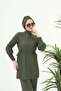 Diana Gather Detailed Design Hijab Lycra Khaki Double Suit Swimsuit - 2
