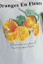 Women's White V-Neck Orange Sequin Sequin Embroidered 100% Cotton T-Shirt - 2