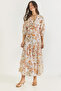 Women's Orange Window Detailed Patterned Long Linen Dress 3025 60283273