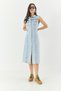 Women's Ice Blue Waist-Fitted Flap Pockets Zero Sleeve Buttoned Denim Dress 3575 60283288 - 5