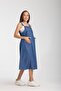 Işşil 4560-Lyocell Strap Maternity Gardener Midi Dress - 4