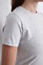 Crop Slim Fit Cotton Lycra T-Shirt-Snow Melange - 4
