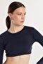 Women's Slim Fit Modal Fabric Cotton Crew-Neck Navy Blue Blouse - 3