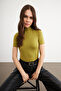 Women's Oil Green Short Sleeve Blouse - 3